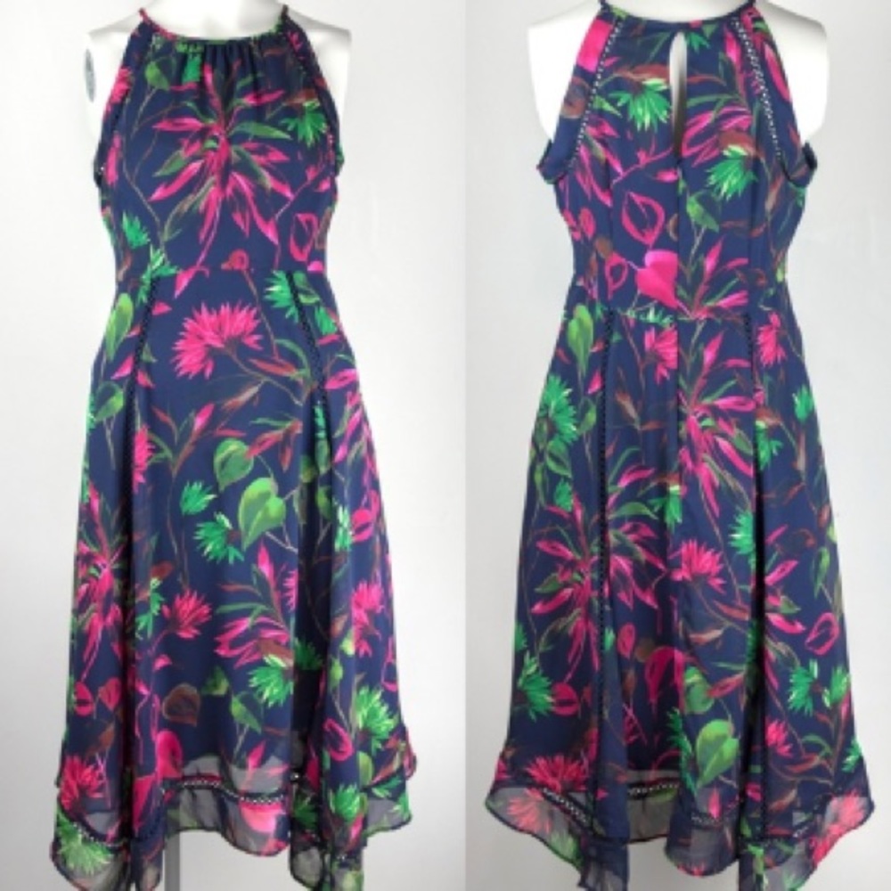 Just Taylor- Midi Dress Floral Navy/Pink/Green